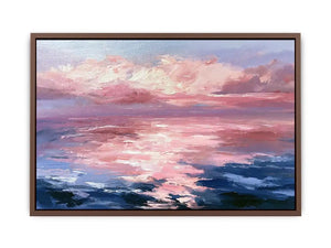 Abstract pink ocean sunset canvas art for serene bedroom and living room decor.