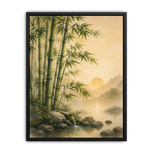 Asian bamboo landscape canvas art for calm bedroom or office decor.