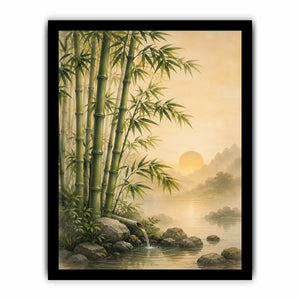 Asian bamboo landscape canvas art for calm bedroom or office decor.