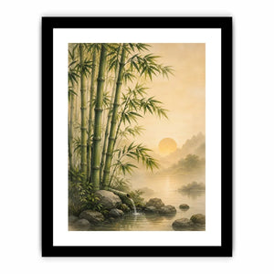 Asian bamboo landscape canvas art for calm bedroom or office decor.