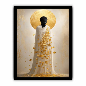 Spiritual Buddha canvas art with gold leaves for serene luxury decor.