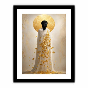Spiritual Buddha canvas art with gold leaves for serene luxury decor.