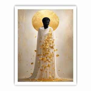 Spiritual Buddha canvas art with gold leaves for serene luxury decor.