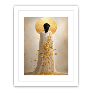 Spiritual Buddha canvas art with gold leaves for serene luxury decor.