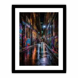 Neon graffiti alley canvas art for modern urban office decor.