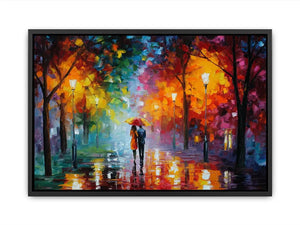 Colorful rainy park canvas art for cozy living room decor.