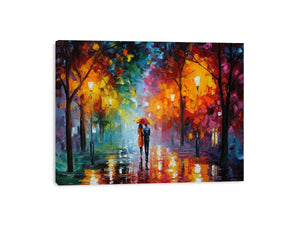 Colorful rainy park canvas art for cozy living room decor.