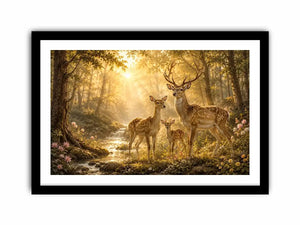 Deer family forest canvas art for warm nature inspired home decor.