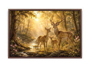 Deer family forest canvas art for warm nature inspired home decor.