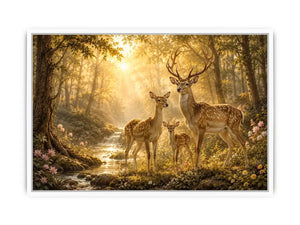 Deer family forest canvas art for warm nature inspired home decor.