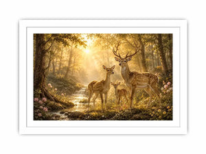 Deer family forest canvas art for warm nature inspired home decor.