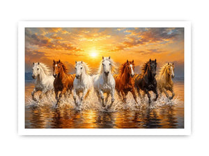 Horses running through ocean surf canvas art for statement decor.