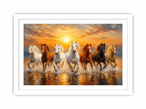 Horses running through ocean surf canvas art for statement decor.