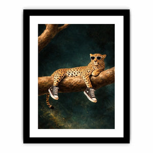 Funny leopard canvas art with sunglasses for bold modern decor.