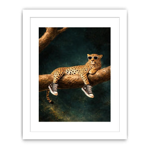 Funny leopard canvas art with sunglasses for bold modern decor.