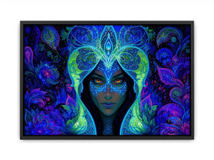 Mystical blue fantasy portrait canvas art for dramatic modern bedroom decor.