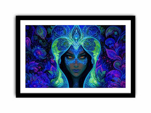Mystical blue fantasy portrait canvas art for dramatic modern bedroom decor.