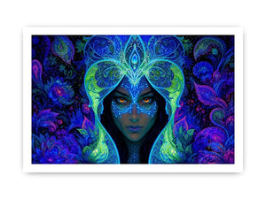 Mystical blue fantasy portrait canvas art for dramatic modern bedroom decor.