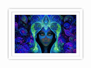 Mystical blue fantasy portrait canvas art for dramatic modern bedroom decor.