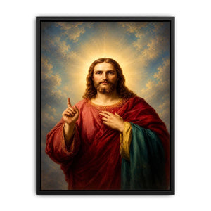 Classic Jesus portrait canvas art with sacred light for peaceful living room decor.