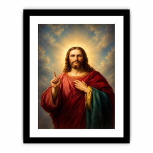 Classic Jesus portrait canvas art with sacred light for peaceful living room decor.