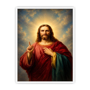 Classic Jesus portrait canvas art with sacred light for peaceful living room decor.