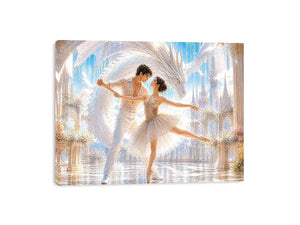 Fantasy ballet couple dancing with a white dragon in a luxury palace interior canvas art