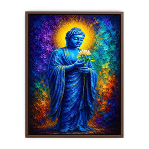Blue Buddha lotus canvas print in spiritual style for peaceful bedroom or office decor.
