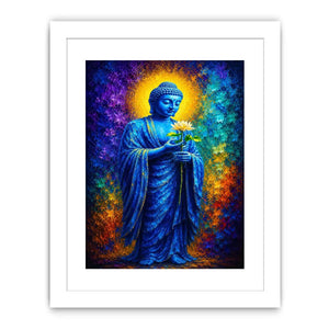Blue Buddha lotus canvas print in spiritual style for peaceful bedroom or office decor.