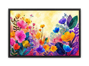 Colorful botanical flower canvas print for bright living room decor.