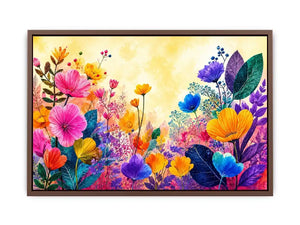 Colorful botanical flower canvas print for bright living room decor.