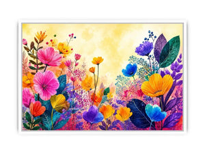 Colorful botanical flower canvas print for bright living room decor.
