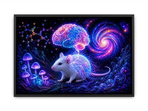Surreal cosmic mouse canvas art for creative office and study decor.