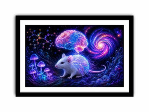 Surreal cosmic mouse canvas art for creative office and study decor.