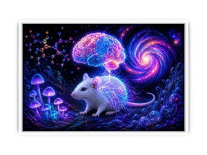 Surreal cosmic mouse canvas art for creative office and study decor.