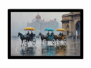 Monsoon Mumbai carriage canvas art for elegant travel inspired decor.