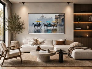 Monsoon Mumbai carriage canvas art for elegant travel inspired decor.