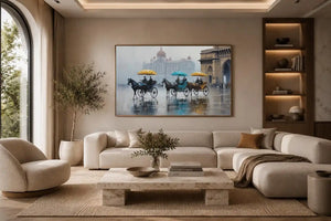 Monsoon Mumbai carriage canvas art for elegant travel inspired decor.