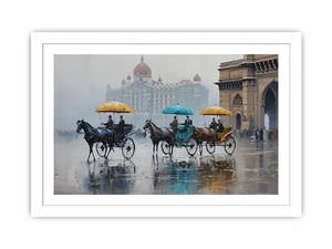 Monsoon Mumbai carriage canvas art for elegant travel inspired decor.