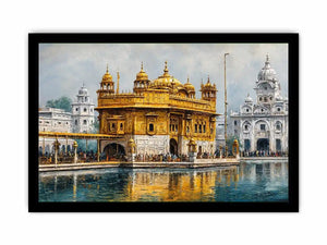 Golden Temple canvas art with serene reflection for spiritual home decor.