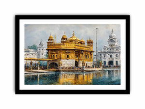 Golden Temple canvas art with serene reflection for spiritual home decor.
