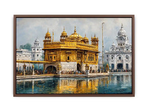 Golden Temple canvas art with serene reflection for spiritual home decor.