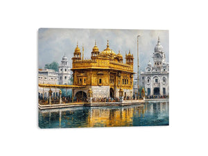 Golden Temple canvas art with serene reflection for spiritual home decor.