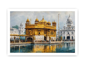 Golden Temple canvas art with serene reflection for spiritual home decor.
