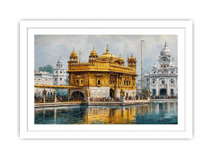 Golden Temple canvas art with serene reflection for spiritual home decor.
