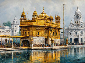 Golden Temple canvas art with serene reflection for spiritual home decor.