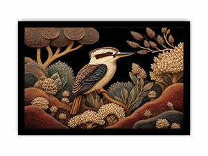 Kookaburra bird canvas print with native botanicals for refined home decor.