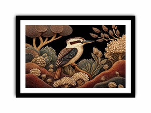 Kookaburra bird canvas print with native botanicals for refined home decor.