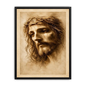 Sepia Jesus portrait canvas art for peaceful spiritual home decor.