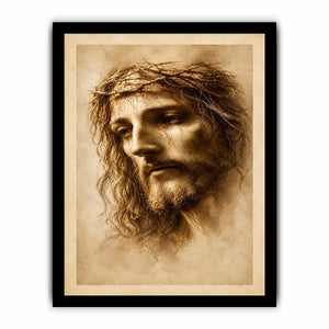 Sepia Jesus portrait canvas art for peaceful spiritual home decor.